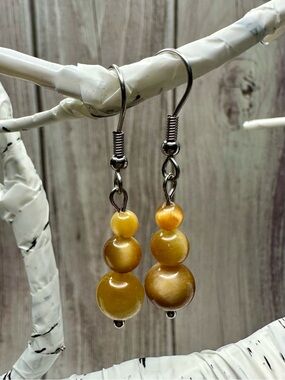 Honey Golden Tigers Eye Drop Earrings – Lightweight Stack Design